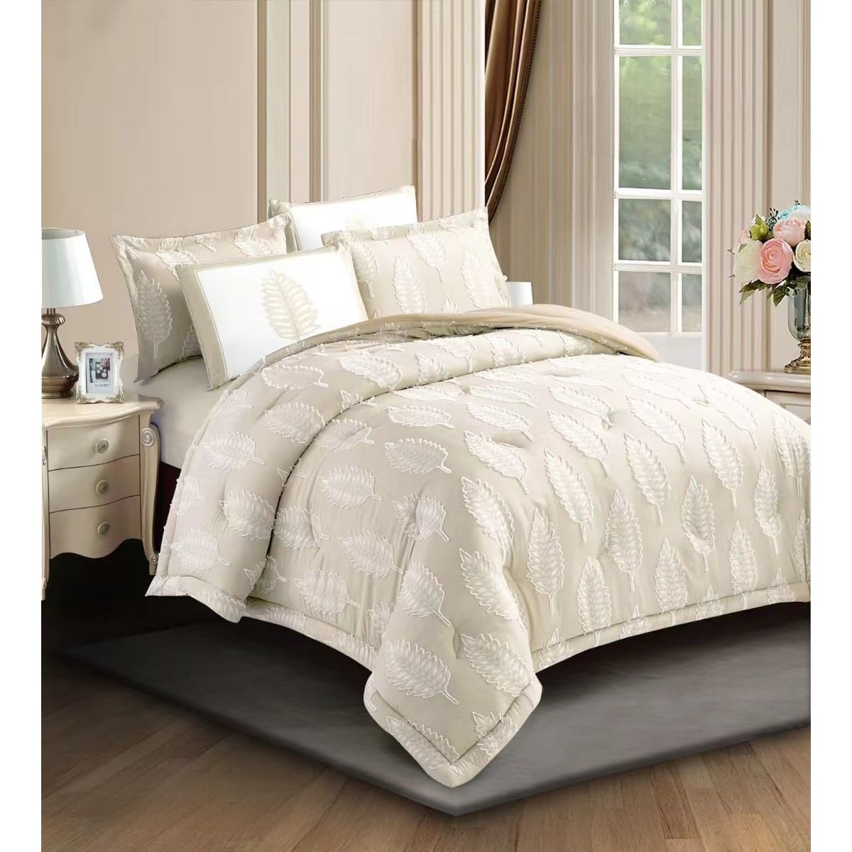 GENERICO - Cubrecama Premium de Algodón Hojas Relieve 2 p Blanco Invierno