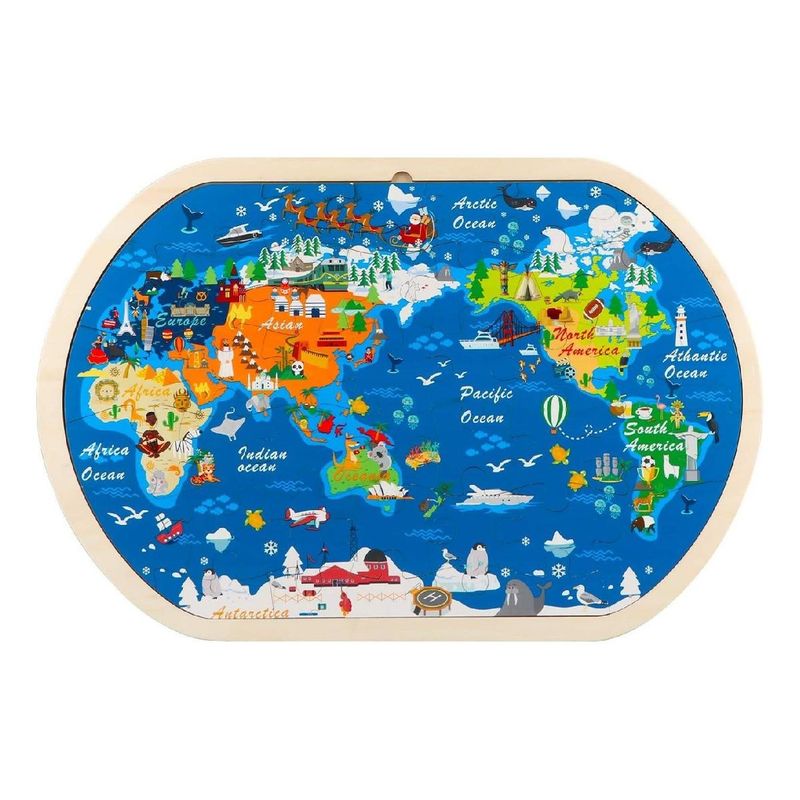 GENERICO - Puzzle Interactivo de Madera Mapa Mundial Educativo