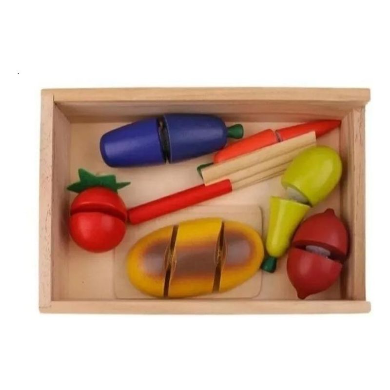 GENERICO - Juego de Cocina de Madera Frutas y Verduras de Velcro