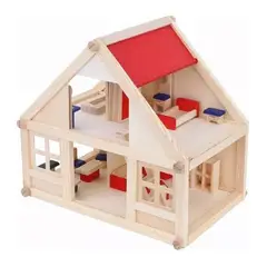 GENERICO - Casa de muñecas de madera con muebles y fácil armado