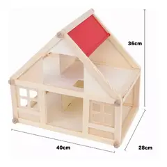 GENERICO - Casa de Muñecas Armable de Madera con Muebles Inclusivos