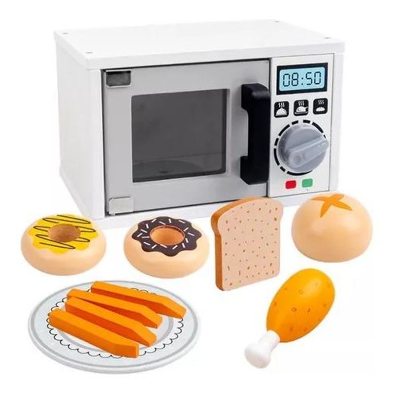 GENERICO - Kit de Cocina de Madera con Microondas y Comida Juguete