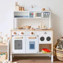 GENERICO - Cocina Infantil de Madera Blanca con Accesorios y Reciclaje