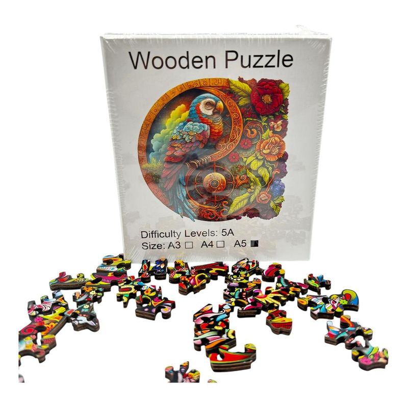 GENERICO - Puzzle de Madera Guacamayo y Yin Yang, 63 Piezas Decorativas