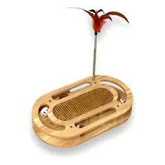 GENERICO - Rascador Interactivo de Madera con Pelota y Pluma 3 en 1
