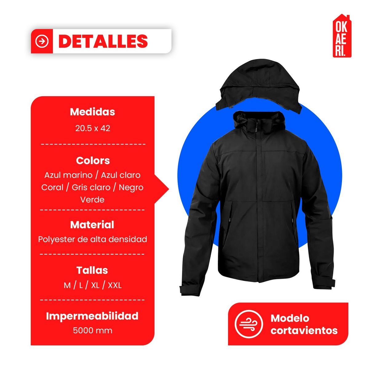 OKAERI - Chaqueta Cortaviento Impermeable Outdoor Hombre