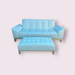 GENERICO - SOFA FUTON VERGARA CAMA CON BRAZOS MAS BANQUETA CUERINA BLANCO