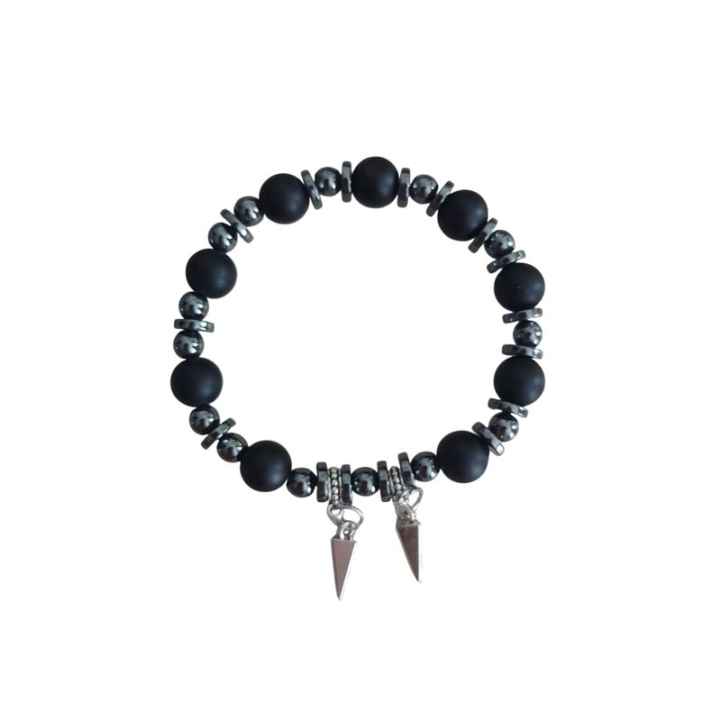 GENERICO - Pulsera piedra agata negra mate y hematita_.