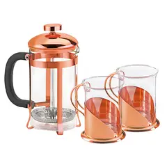GENERICO - Set Cafetera Francesa y Tazas Encobrizadas