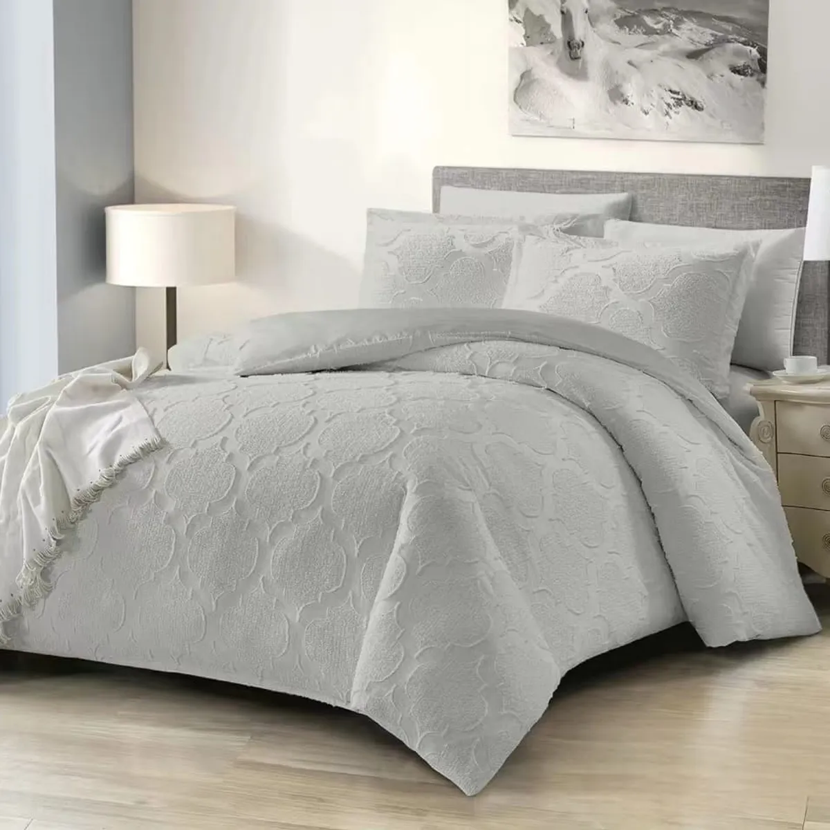 GENERICO - Cubrecama Premium de Algodón con Relieve King Color Gris