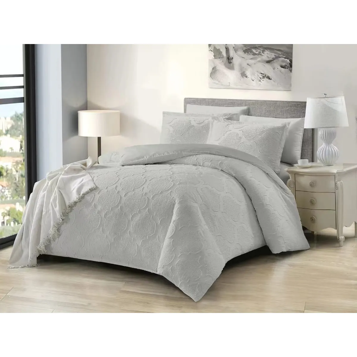 GENERICO - Cubrecama Premium de Algodón con Relieve King Color Gris