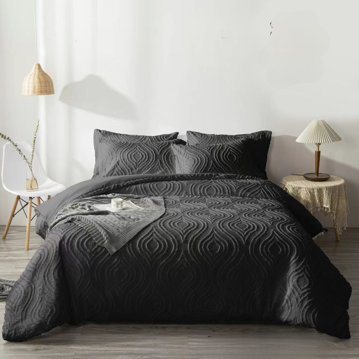 GENERICO - Cubrecama Premium de Algodón con Relieve King Color Negro