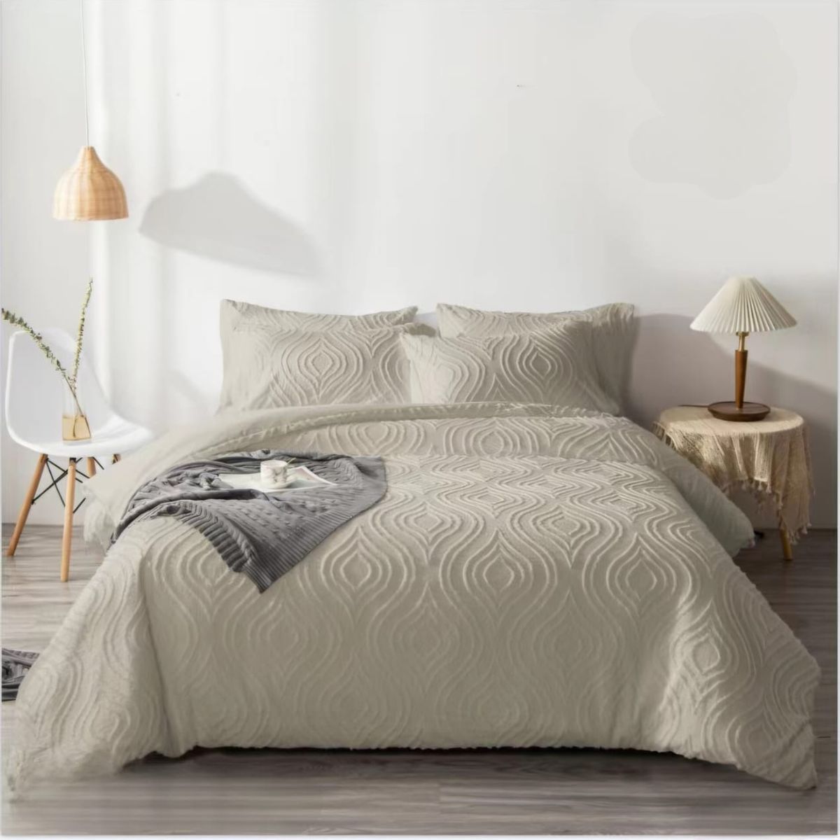 GENERICO - Cubrecama Premium de Algodón con Relieve 2 plazas Color Beige