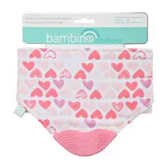 BAMBINO - Babero Bandana con Mordedor Corazones Rosado