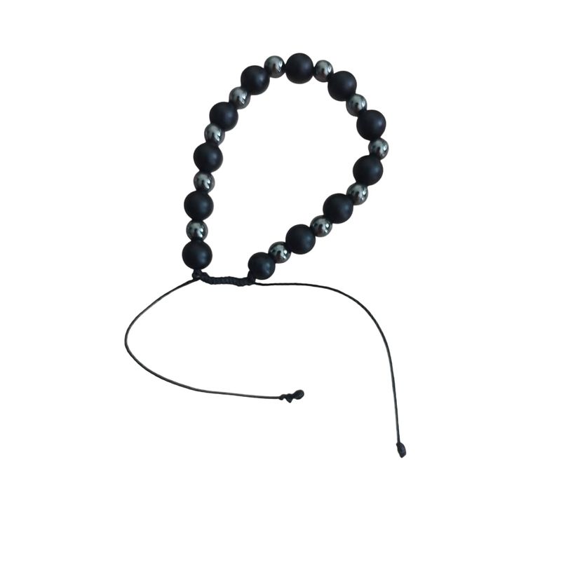 GENERICO - Pulsera piedra agata negra mate y hematita_.