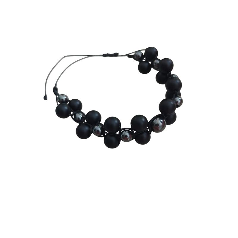 GENERICO - Pulsera piedra agata negra mate y hematita