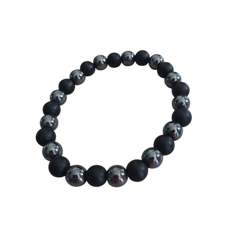 GENERICO - Pulsera piedra agata negra mate y hematita_.