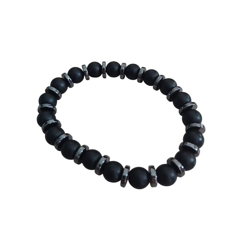 GENERICO - Pulsera piedra agata negra mate y hematita_.
