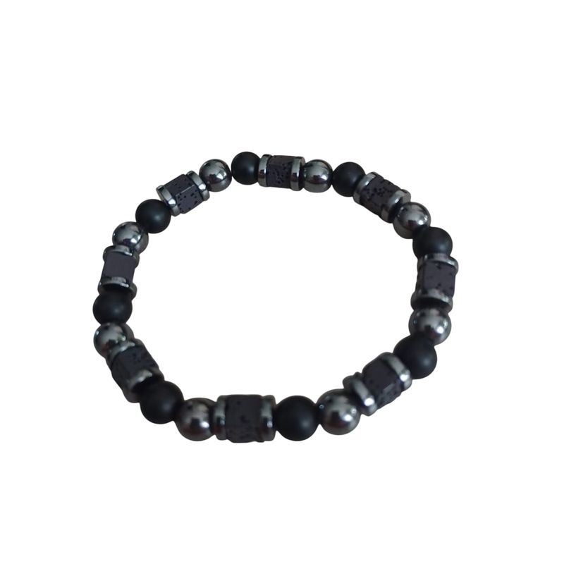 GENERICO - Pulsera piedra agata negra mate hematita y piedra volcanica