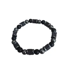 GENERICO - Pulsera piedra agata negra mate hematita y piedra volcanica