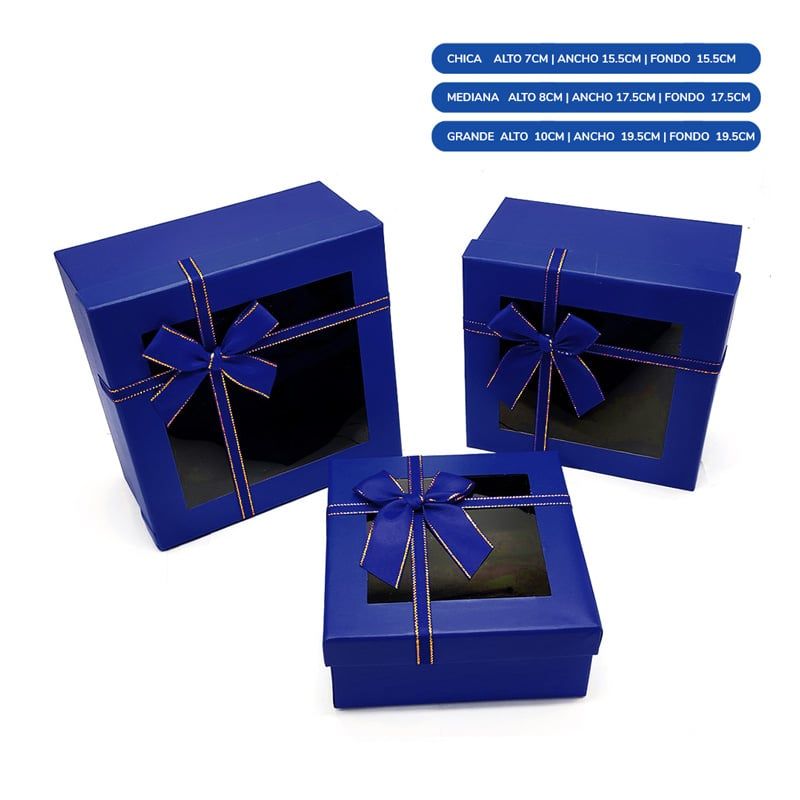 GENERICO - CAJA CUADRADA TRIPLE VENTANA AZUL X1 UNI