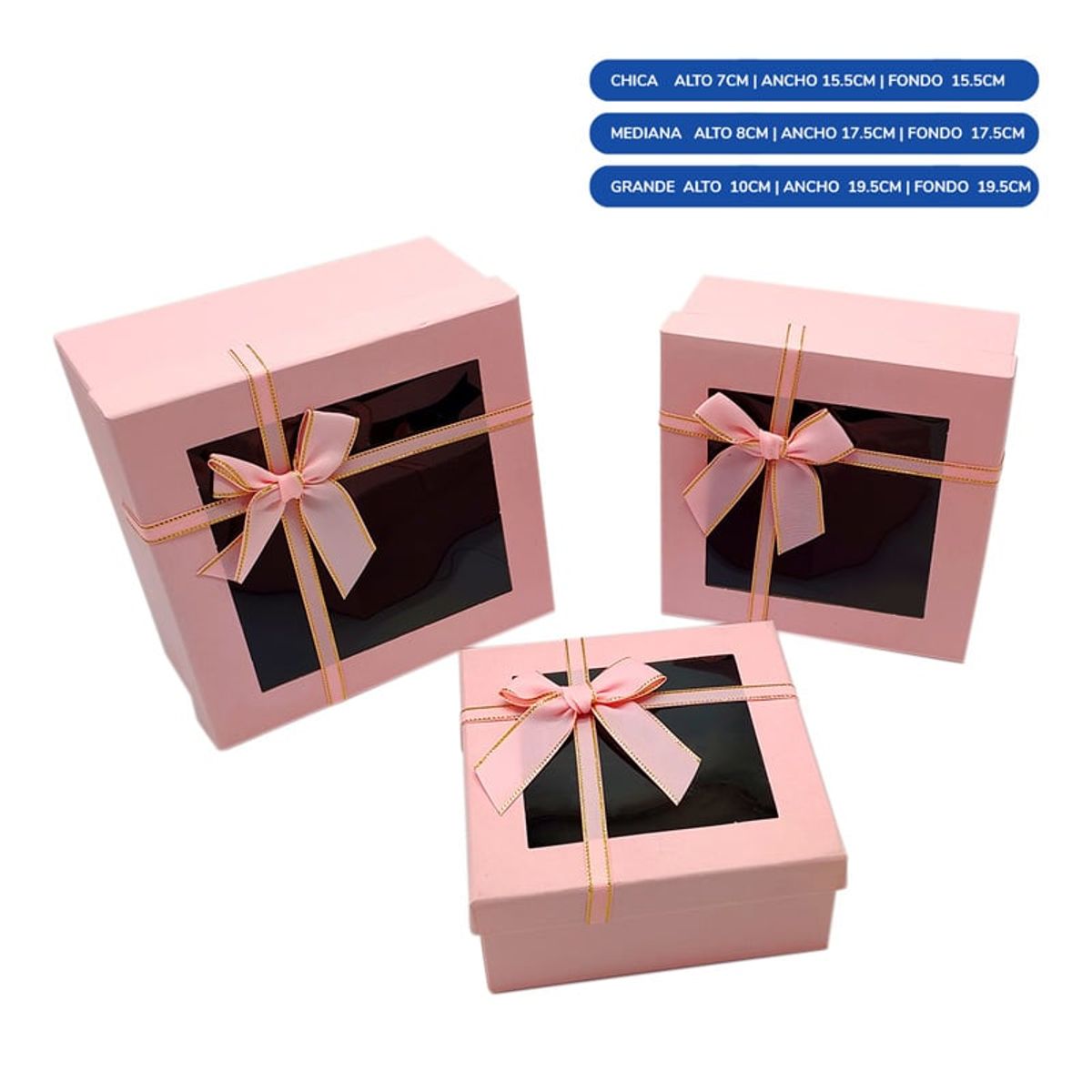 GENERICO - CAJA CUADRADA TRIPLE VENTANA ROSADO X1UNI