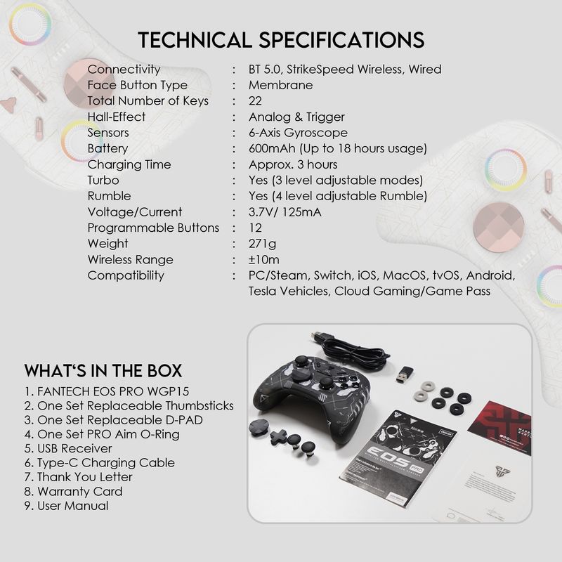 FANTECH - Control Inalámbrico Fantech WGP15 EOS Pro Electra Blanco