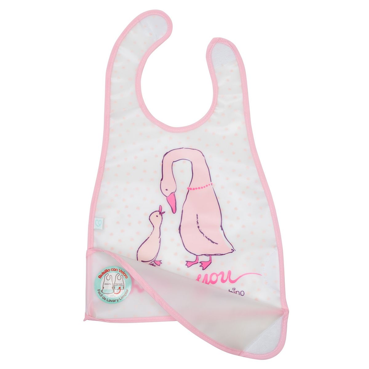 BAMBINO - Babero de Alimentación Impermeable PEVA Rosa Gansos