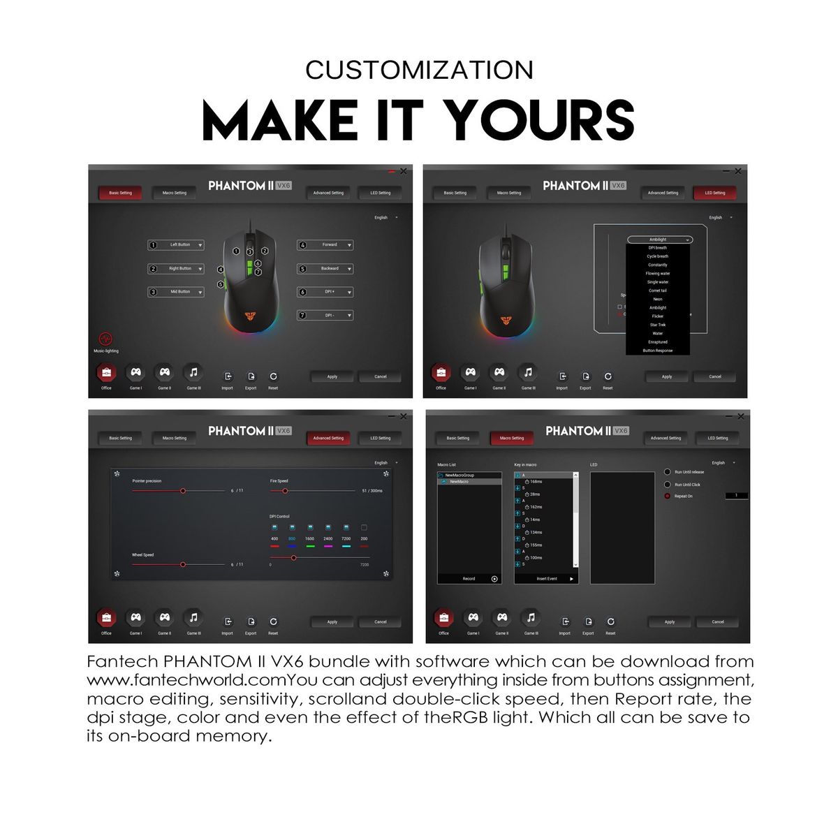 FANTECH - Mouse Fantech Phantom II VX6 RGB Precision Negro