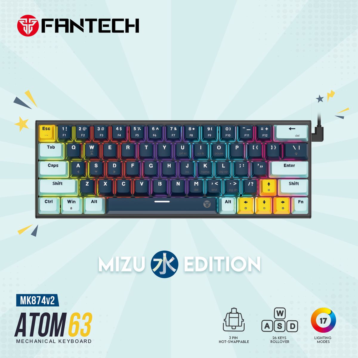 FANTECH - Teclado FANTECH ATOM63 MK874V2 - 60% RGB Switches Blue  USA