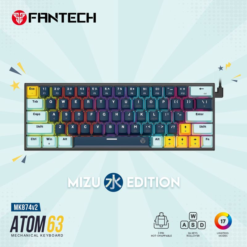 FANTECH - Teclado FANTECH ATOM63 MK874V2 - 60% RGB Switches Blue  USA