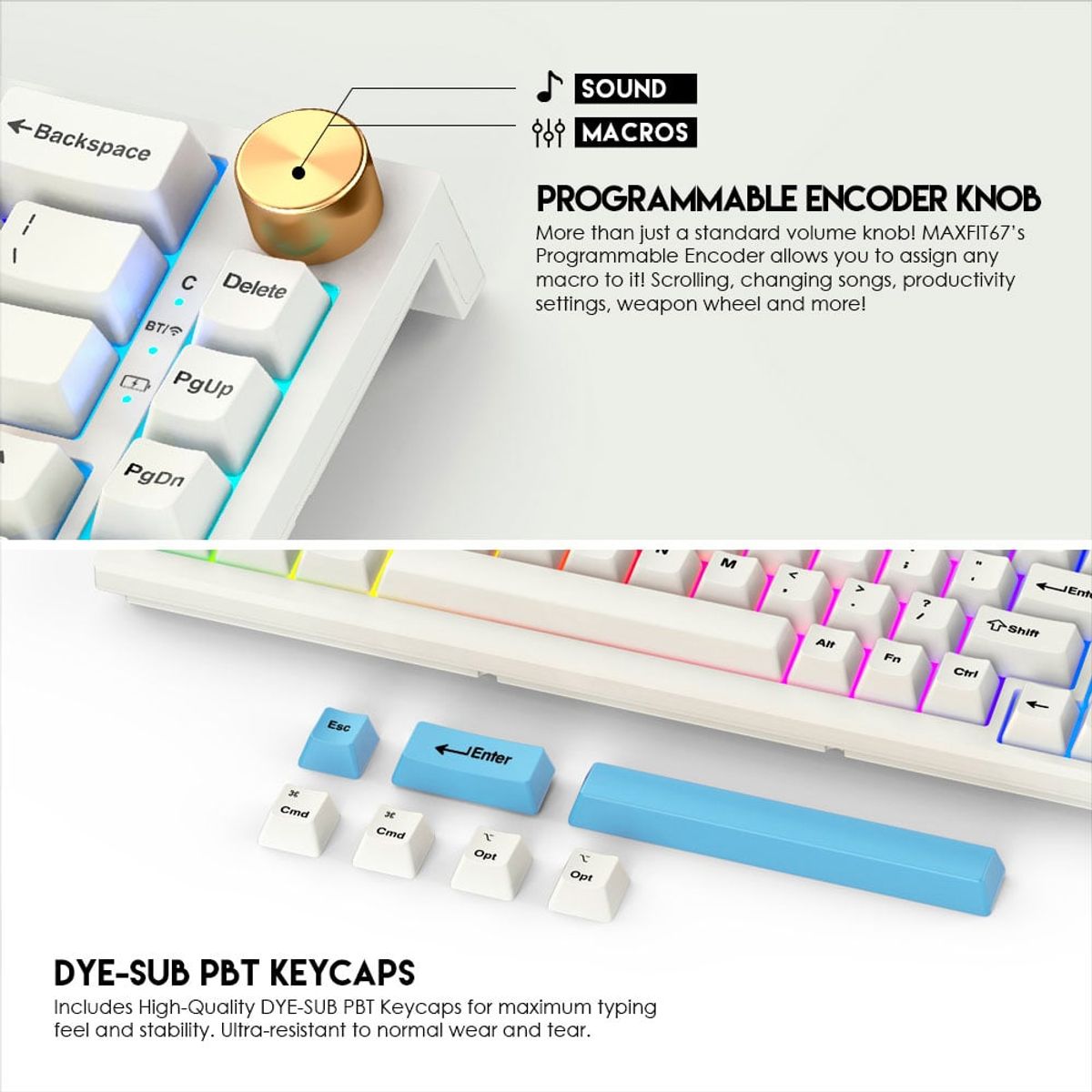 FANTECH - Teclado FANTECH MK858 MAXFIT67 Wireless RGB Brown Switch USA Blanco