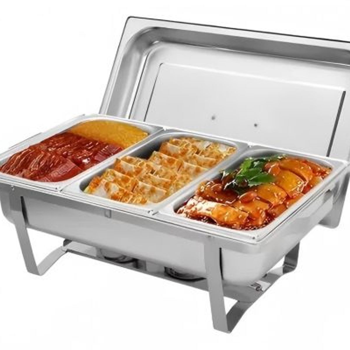 MUNDO MAGIA - Chafer Bufetera Triple Vaporeras Cacerola Acero Inoxidable