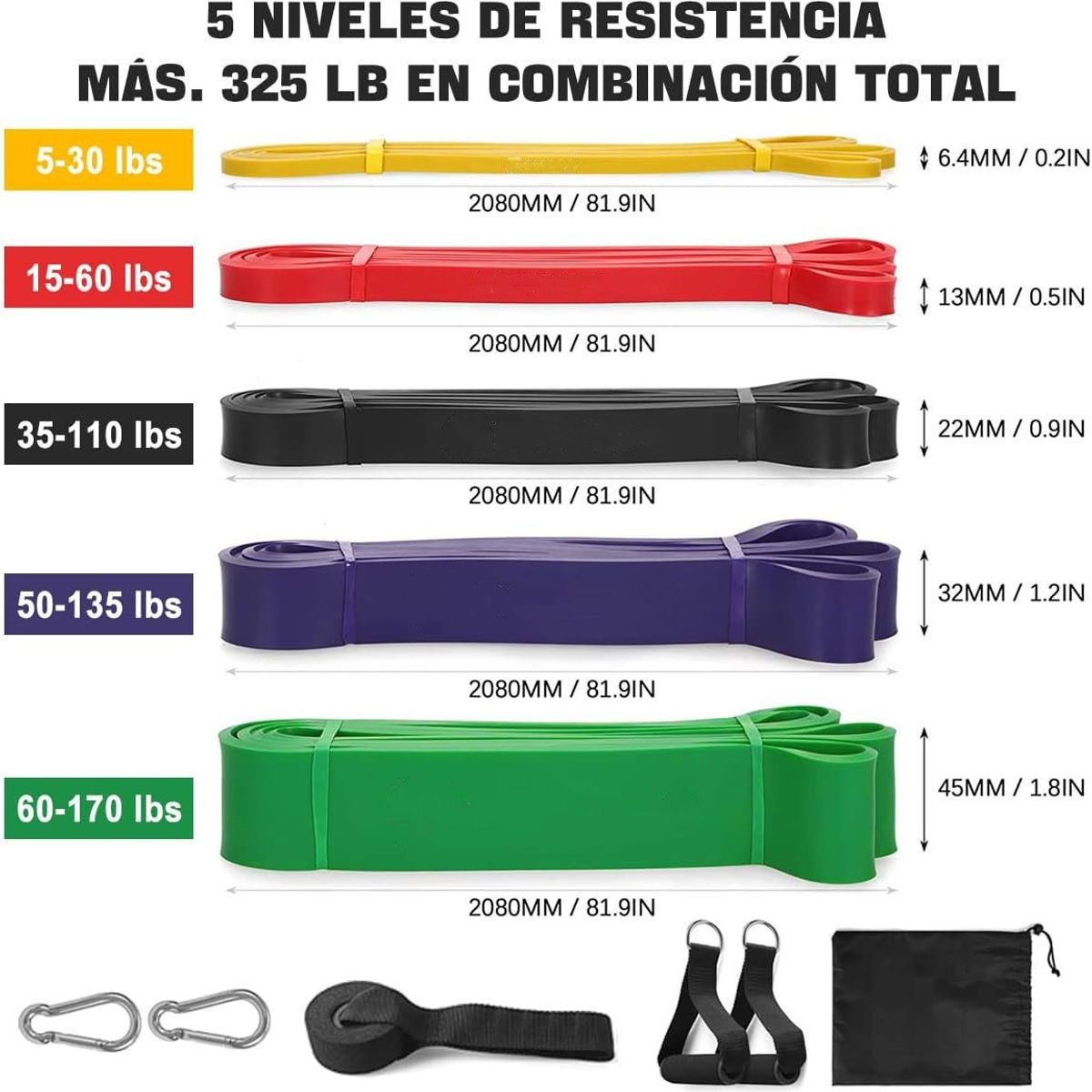 KUANGYE - Ligas Resistencia 5 Bandas Elastica Pull Up Entrena En Casa