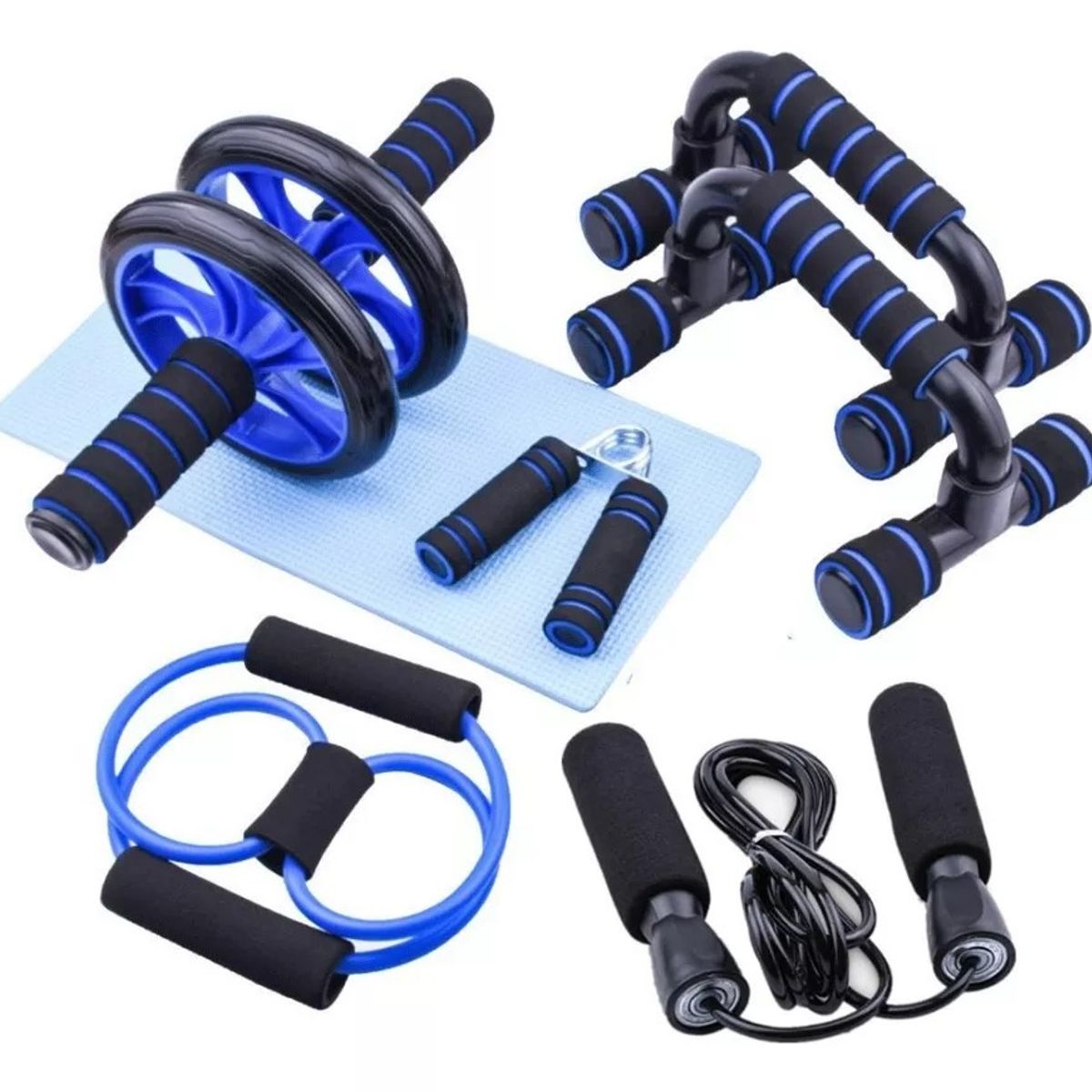 MUNDO MAGIA - Juego De Ruedas De Ejercicios Abdominales Azules 7 Piezas