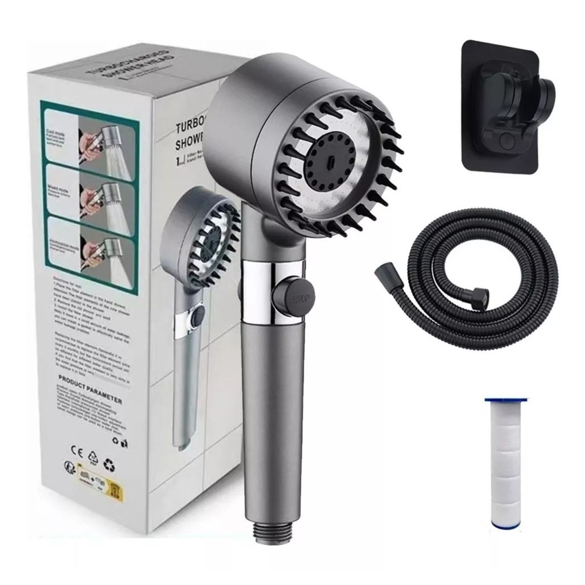 MUNDO MAGIA - Kit Cabezal Para Ducha Telefono Alta Presion 15mt Manguera