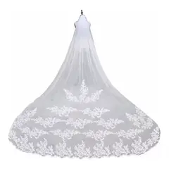 MUNDO MAGIA - Bordado Encaje Borde De Novia Velo De Doble Capa Con Peine