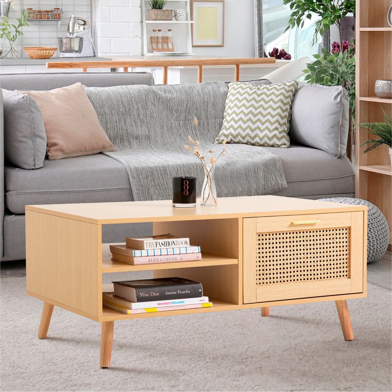 GENERICO - Mesa de Centro con rattan y madera
