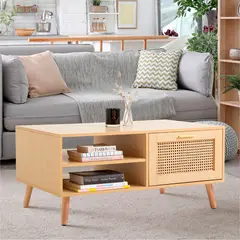 GENERICO - Mesa de Centro con rattan y madera
