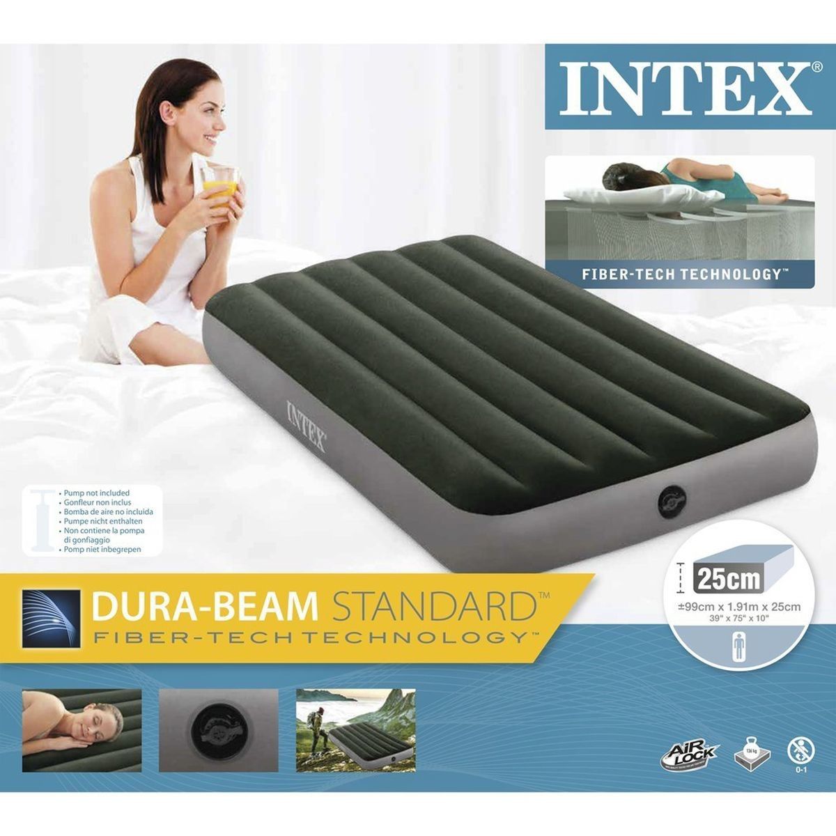 INTEX - Colchón Inflable Intex 1,5 Plazas Prestige Downy 99x191x25 Cm