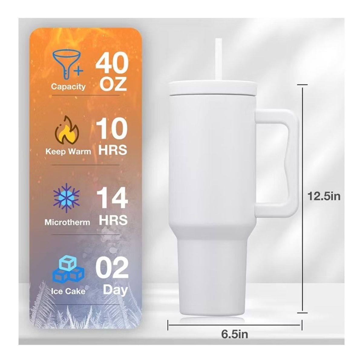 GENERICO - Vaso Termico Mug Asa Doble Pared 1200 ml Inoxidable Frio Calor BLANCO