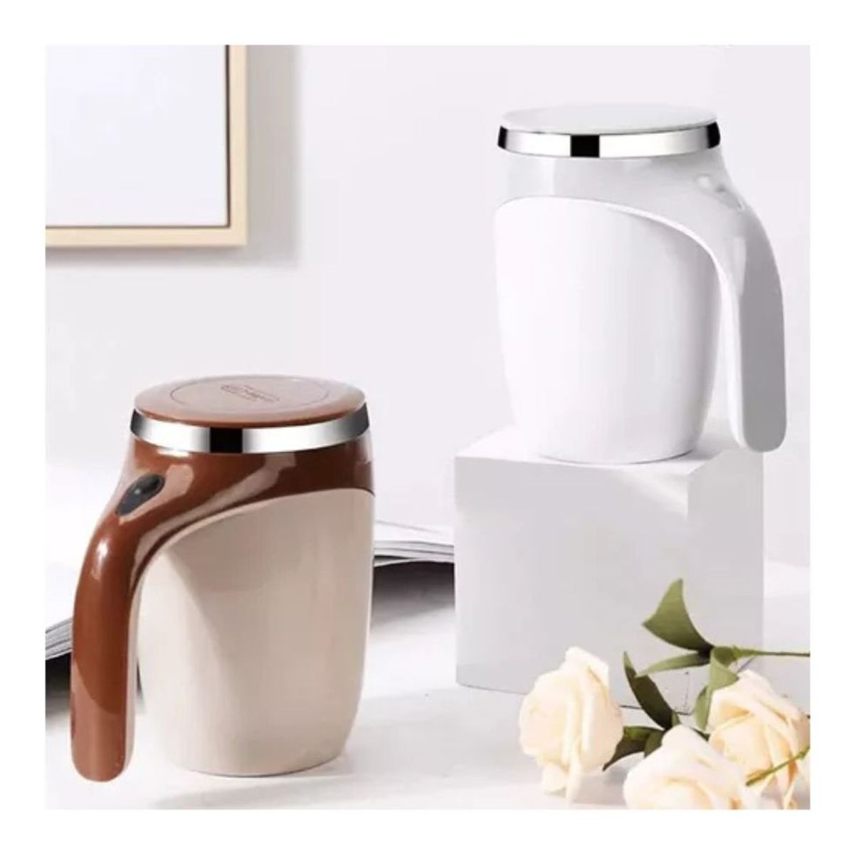 GENERICO - Taza Magnética Automática Acero Inoxidable Mezclador Térmico Blanco