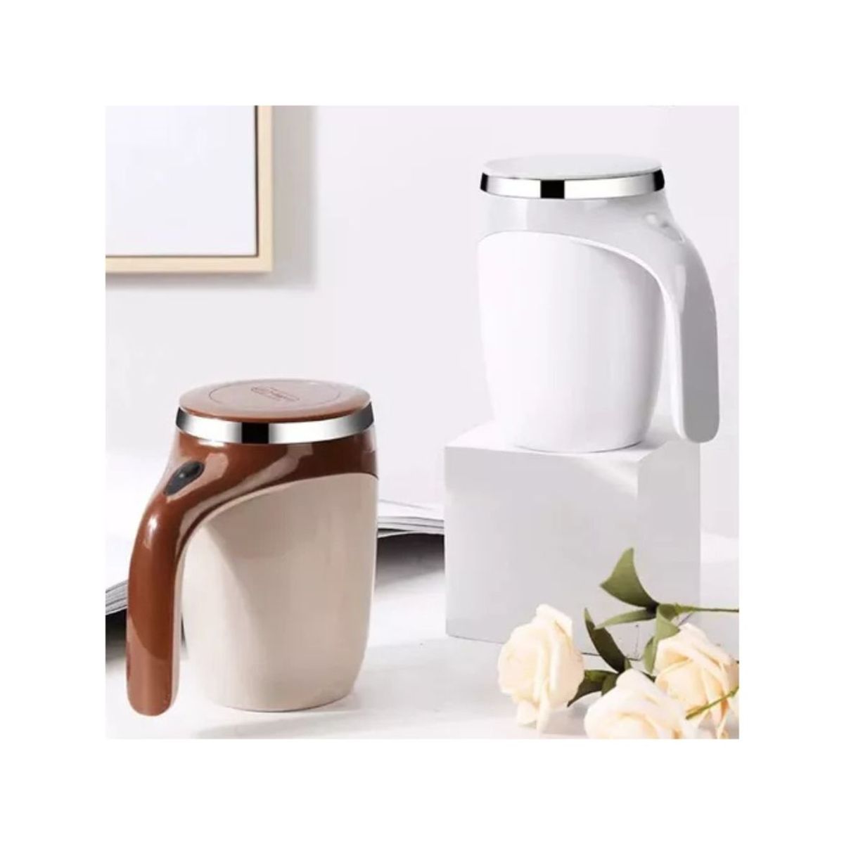 GENERICO - Taza Magnética Automática Acero Inoxidable Mezclador Térmico Blanco