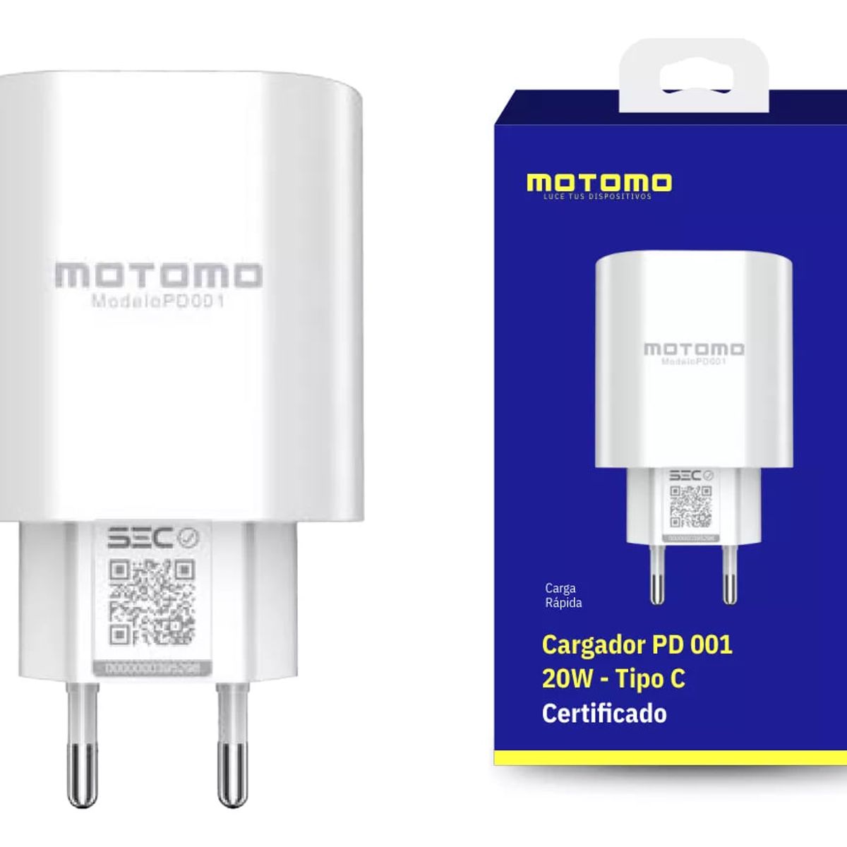 MOTOMO - Cargador Carga Rápida Conexión C 20 W Sin Cable Para Pared
