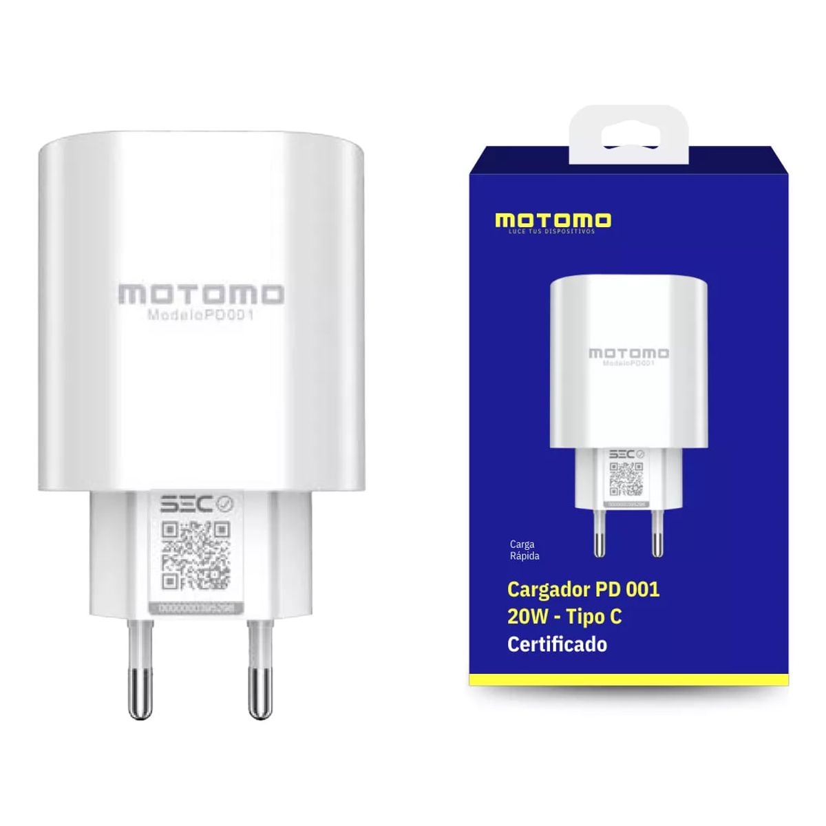 MOTOMO - Cargador Carga Rápida Conexión C 20 W Sin Cable Para Pared