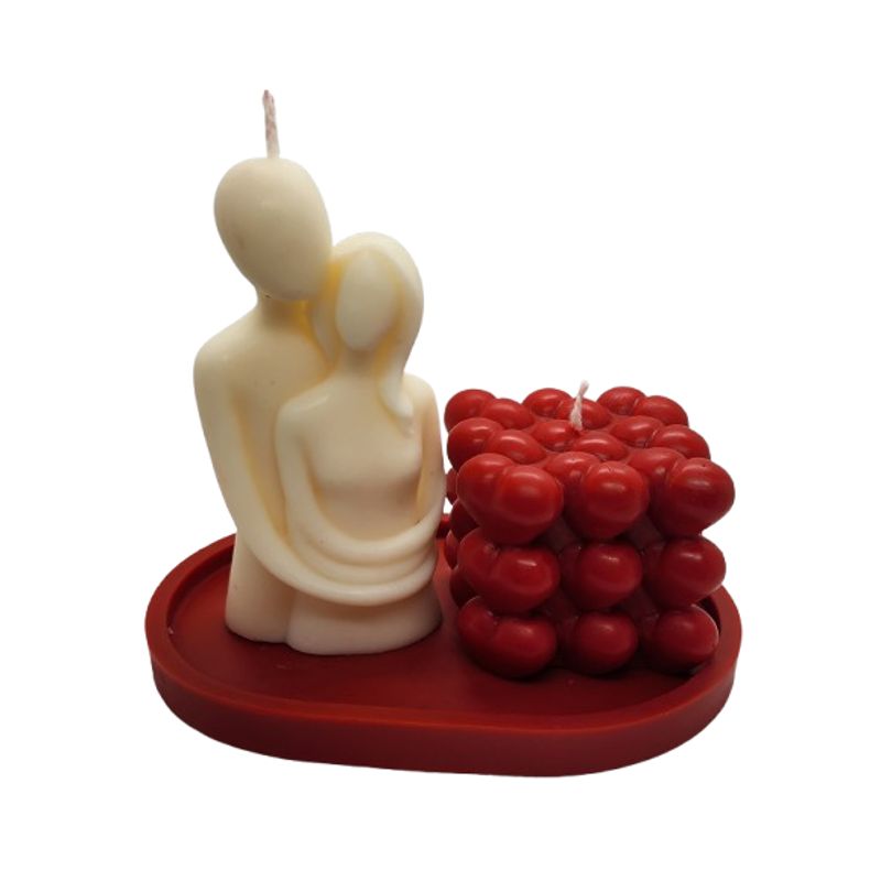 SCENTS CHILE - SET ENAMORADOS VELA PAREJA AROMA MIEL + VELA CORAZON AROMA LOVE STORY