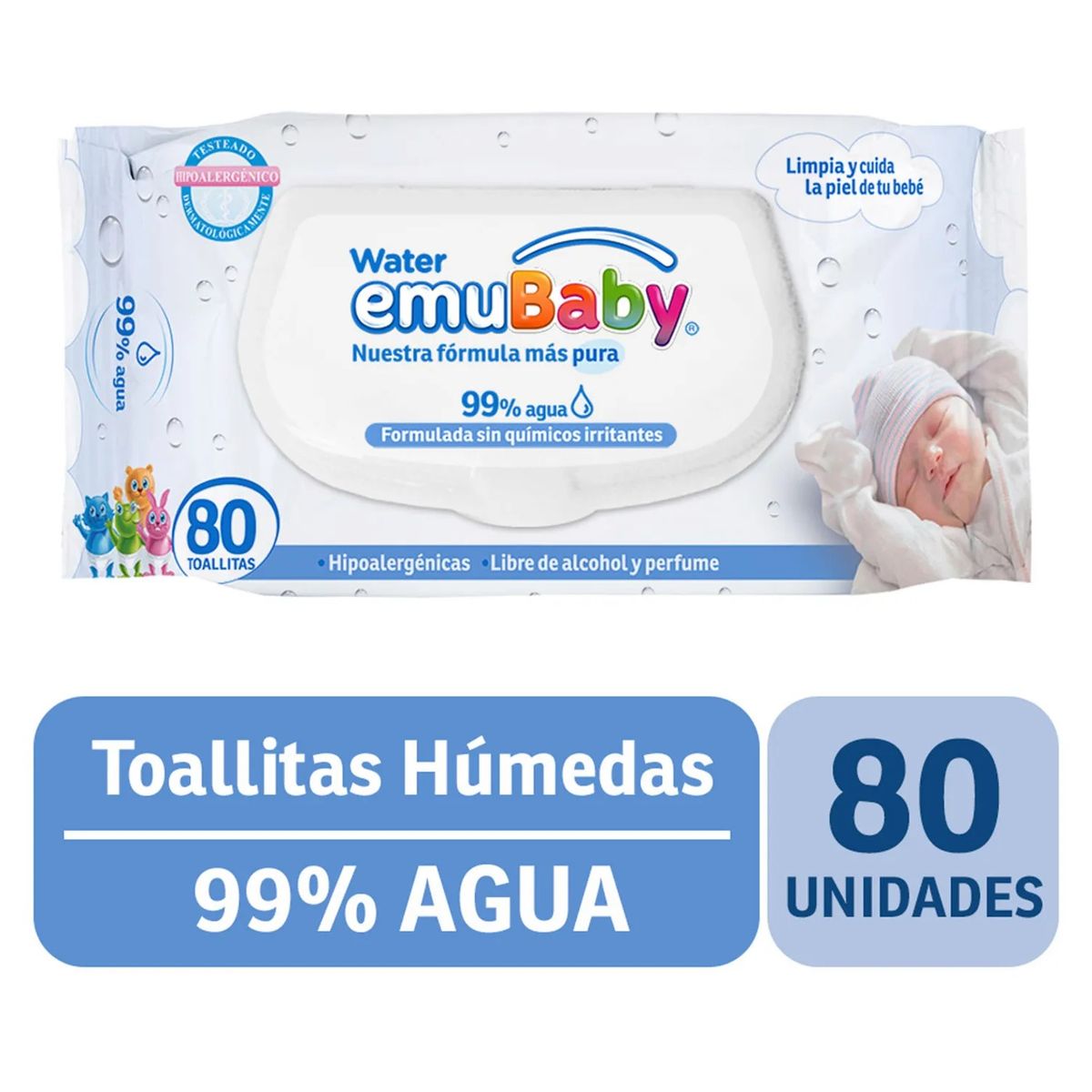 EMUWIPES - Toallitas Húmedas Emuwipes Water 80 Un Tapa