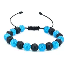 GENERICO - Pulsera Jade Azul y Ágata Negra Piedra Natural Original