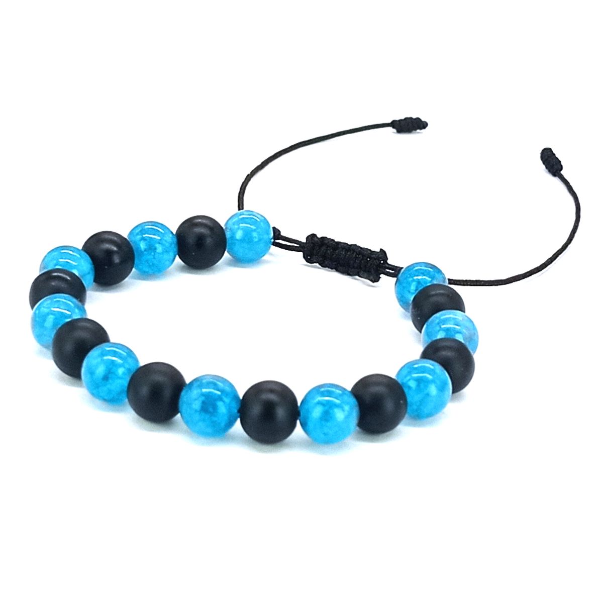 GENERICO - Pulsera Jade Azul y Ágata Negra Piedra Natural Original
