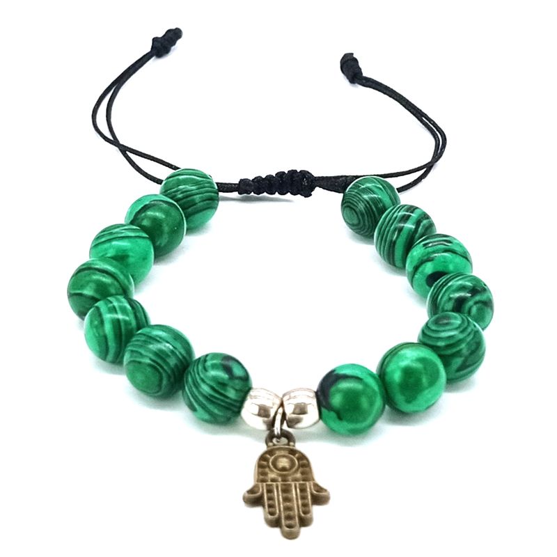 GENERICO - Pulsera Malaquita con Mano de Fátima de Bronce